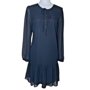 Draper James Women's Black Tie Neck Flounce Shift Midi Dress Sz Small